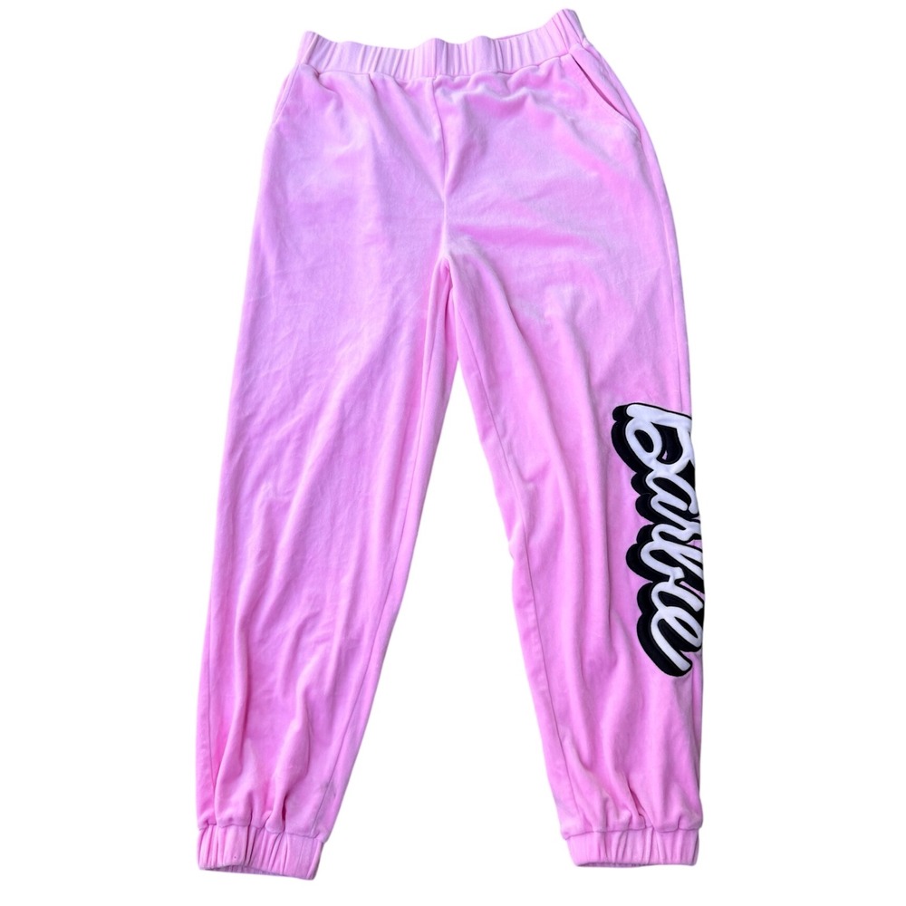 Forever 21 Barbie Pink Velour Joggers Size Medium Graphic Logo Sweatpants